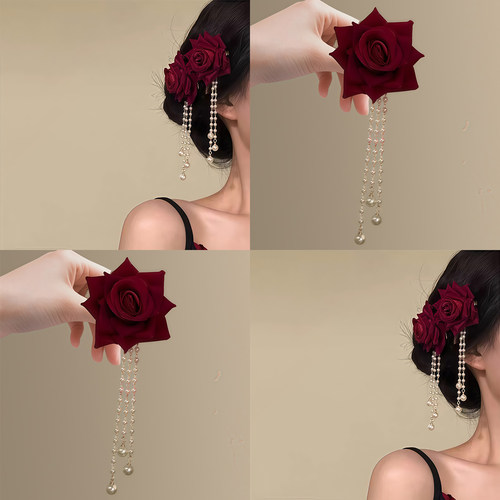玫瑰花绽！气质红玫瑰发夹鸭嘴夹