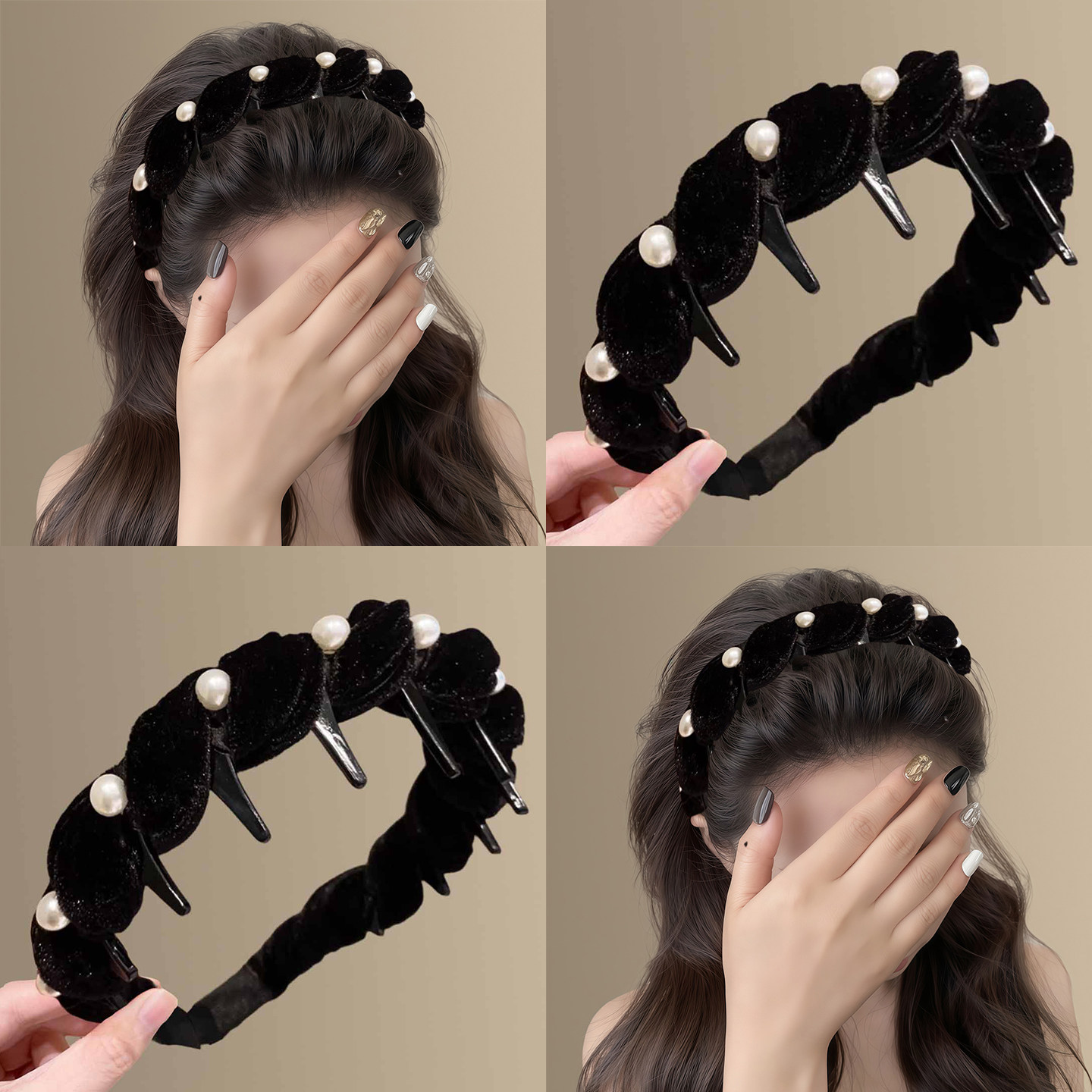 依兰小姐！法式丝绒珍珠带齿发箍气质时尚高颅顶防头箍滑发卡拎环,服饰配件/皮带/帽子/围巾,拎环,淘宝优惠券,粉丝福利购,淘宝优惠卷