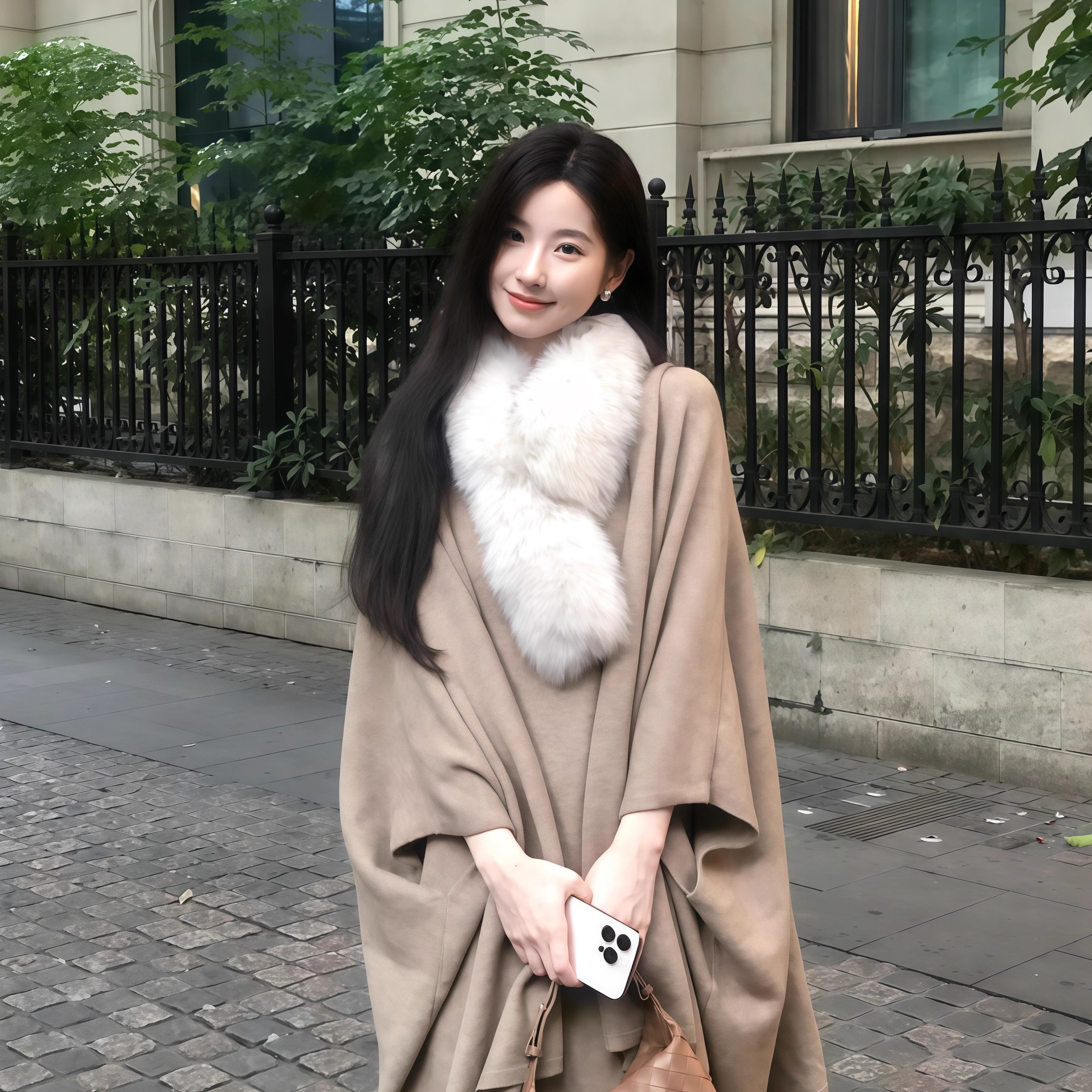 法式千金风白色仿皮草毛领围脖