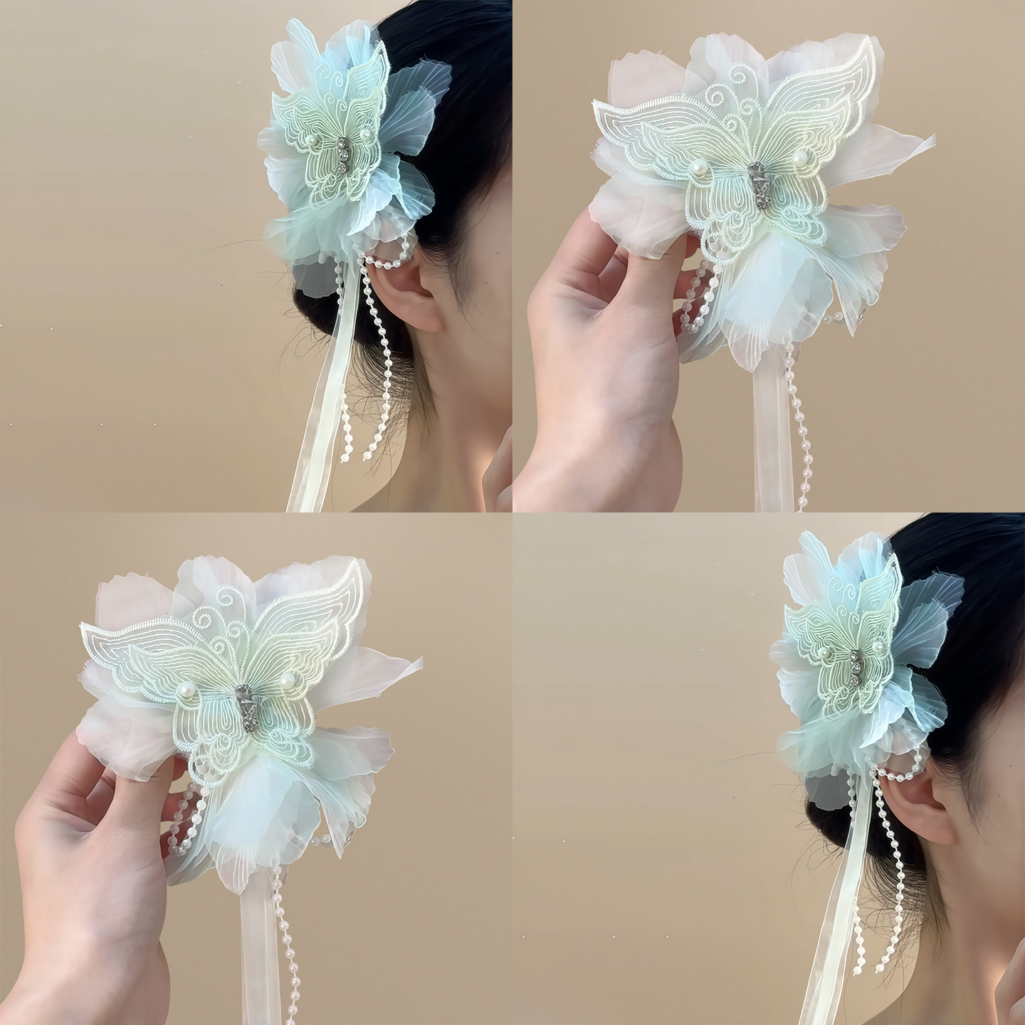 海盐清透冰沙薄荷!蝴蝶花朵发卡