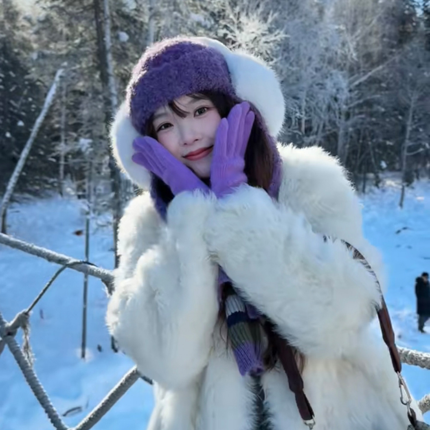 雪地拍照|紫色针织帽百搭包头帽
