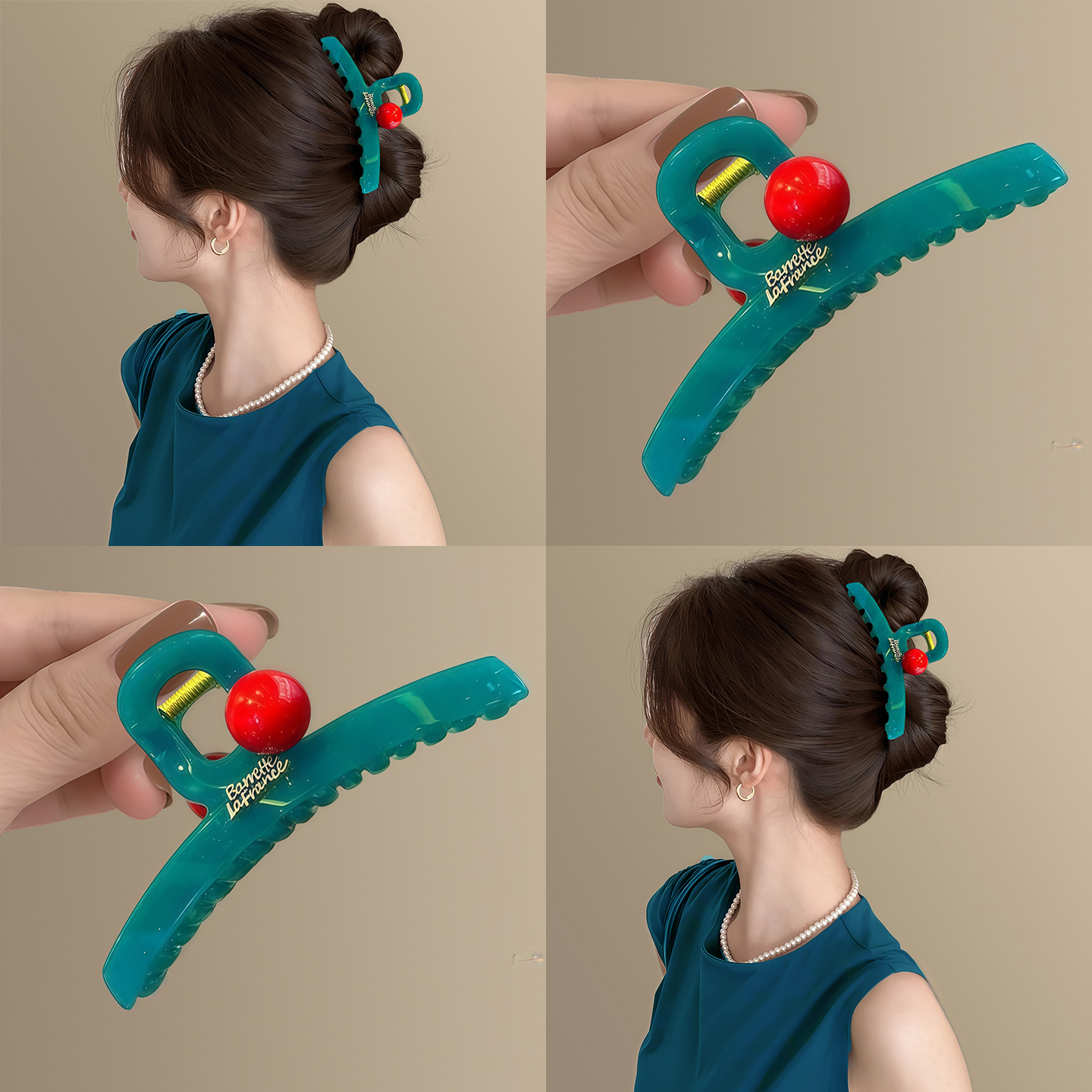 小清新果冻色圆珠立体字母鲨鱼夹设计感后脑勺抓夹气质盘发夹发饰