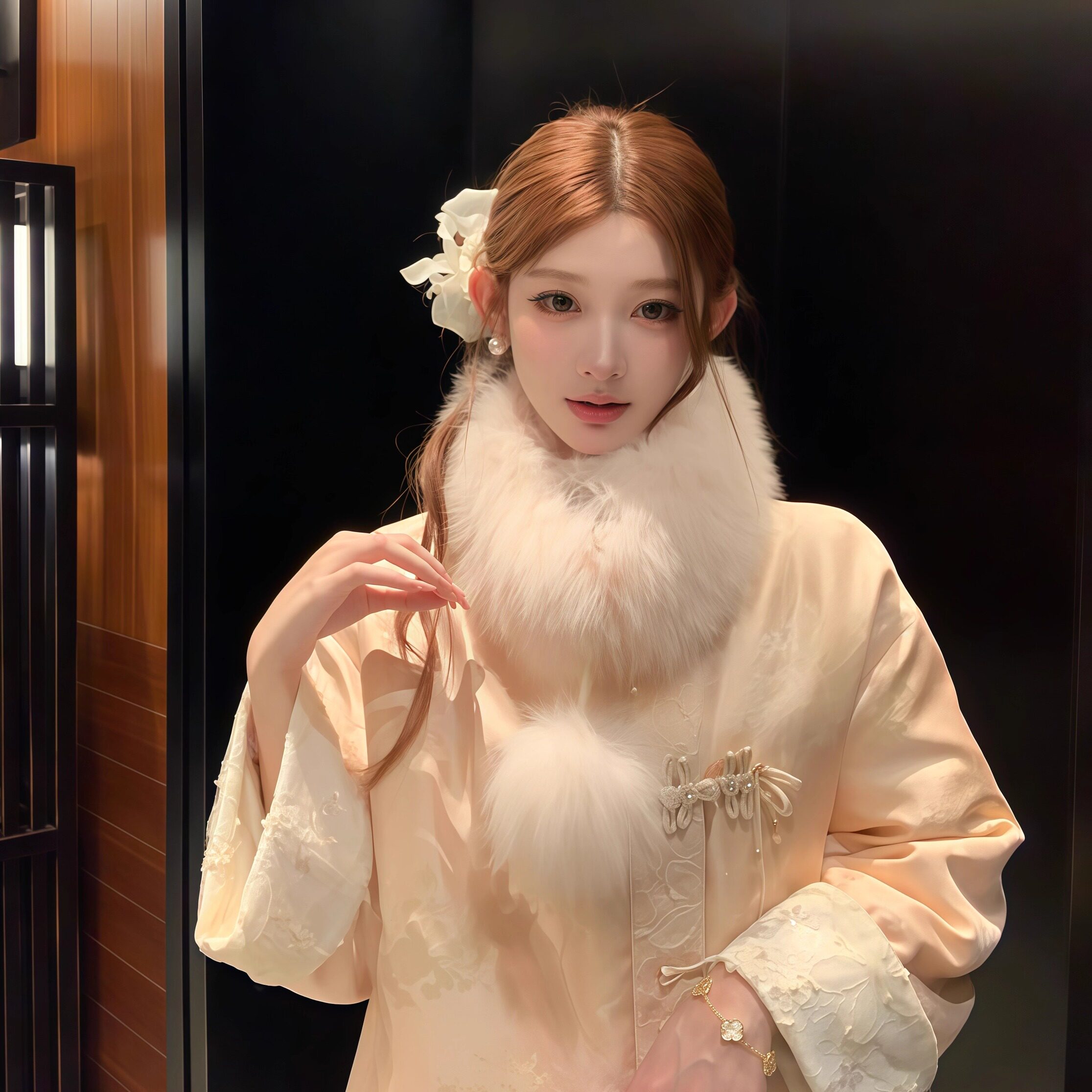 国风带球款毛绒围脖保暖毛毛领