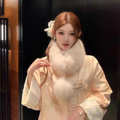 国风带球款毛绒围脖保暖毛毛领