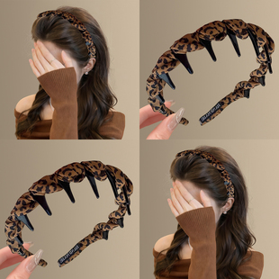 美貌野心家！复古豹纹带齿发箍高颅顶时尚高级感洗脸头箍旅行发卡