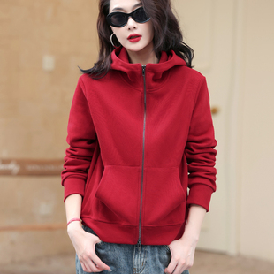 秋冬大码简约时尚纯色开衫连帽双拉链卫衣外套百搭休闲运动上衣