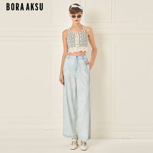 BORAAKSU2024早春新品 B1EBW51180 休闲百搭磨白水洗牛仔显瘦阔腿裤