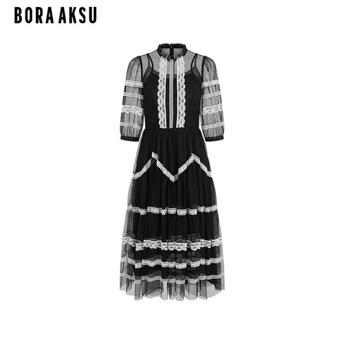 BORAAKSU宫廷风泡泡袖蕾丝网纱裙