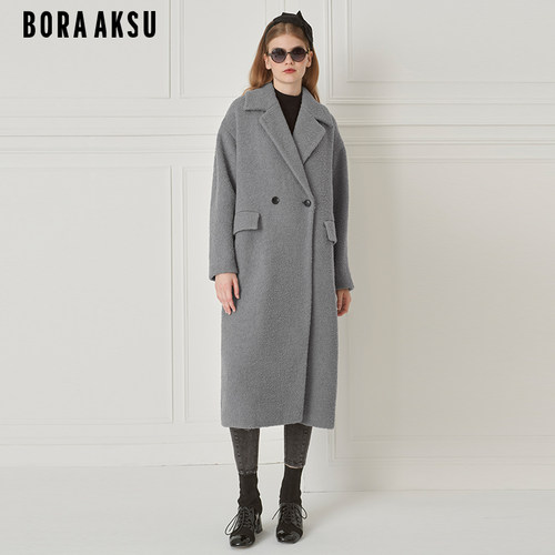 BORAAKSU冬季浅灰廓形羊毛呢大衣