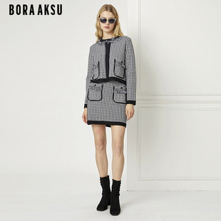 BORAAKSU2021秋季 小众复古千鸟格羊毛混纺针织半裙B1BGW05470 新款