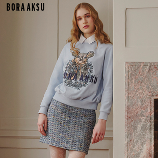 BORAAKSU2021秋季 小众设计优雅拼色粗花呢百搭半裙B1BGW72170 新款