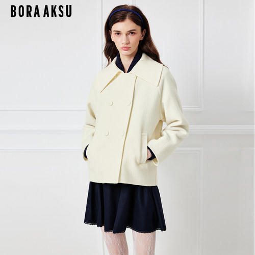 BORAAKSU米白双面呢大翻领外套