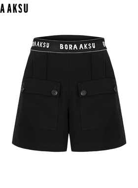 BORAAKSU2023夏季新品三醋酸贴袋装饰百搭黑色显瘦短裤B1DDW58080