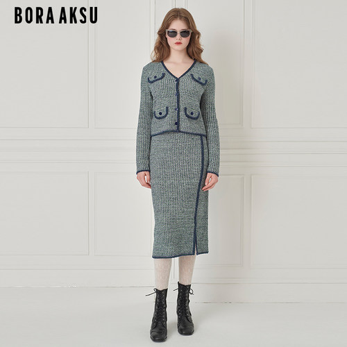 BORAAKSU仿粗花呢针织开衫