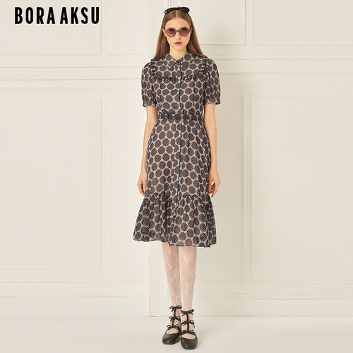 BORAAKSU波点印花褶裥连衣裙