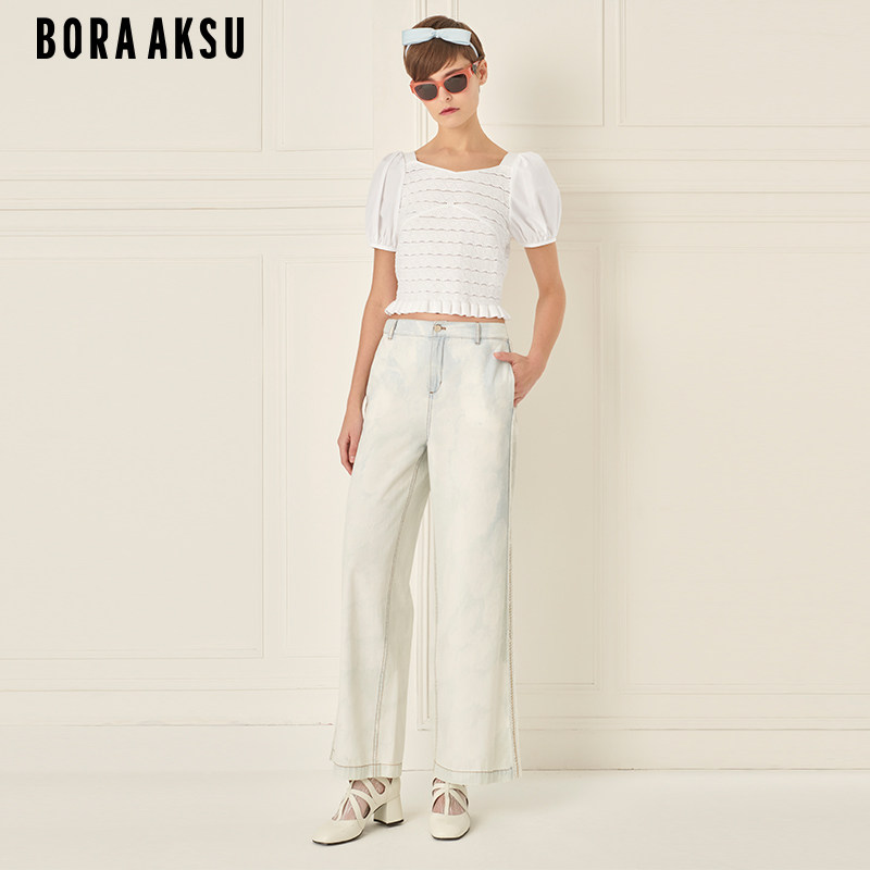 BORAAKSU2024初夏新品复古简约泡泡袖钻石领针梭配上衣B1ECW46200