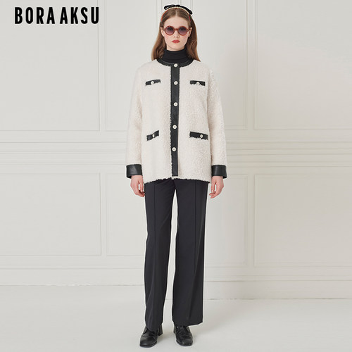 BORAAKSU羊皮革拼边外套