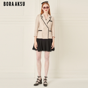 BORAAKSU2024初夏新品 西服外套B1ECW10250 优雅米杏拼色贴袋修身