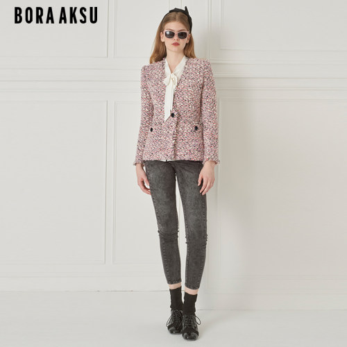 BORAAKSU毛须边粗花呢外套