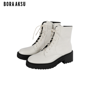 鞋 新款 米白休闲牛皮革马丁靴B8CFWSB004 BORAAKSU2022秋季 商场同款