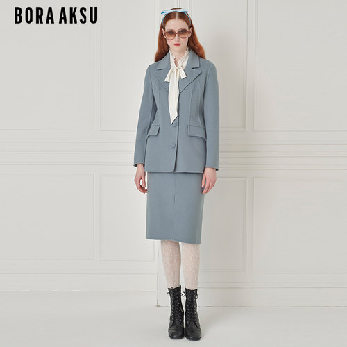 BORAAKSU羊毛呢雾霾蓝西服外套