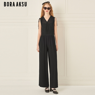 BORAAKSU2024初夏新品 B1ECW57070 三醋酸气质交叠V领褶裥连体裤