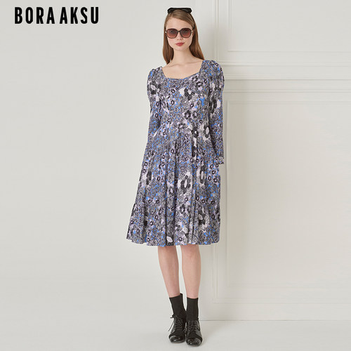 BORAAKSU印花褶裥收腰连衣裙