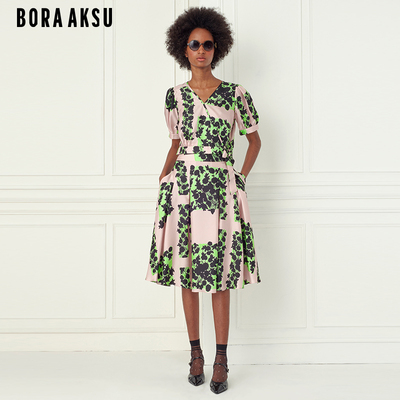 BoraAksu夏季桑蚕丝交叠V领绑带