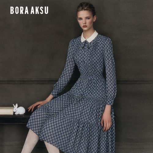 BORAAKSU褶裥几何印花碎花连衣裙