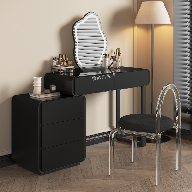 梳妆台斗会柜收纳一体40cm宽长款主卧室设计感纯黑色角落化妆桌