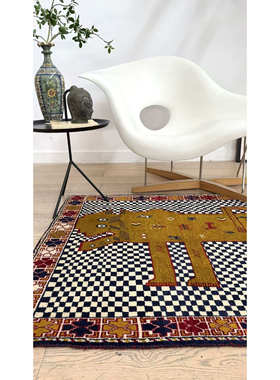 WOVENTALES天织中东进口手工羊毛Shiraz波斯民族狮子地毯152x110