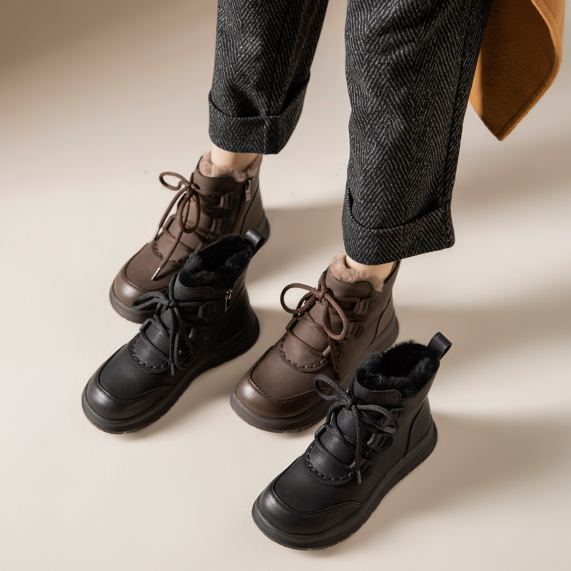 真皮妈妈鞋子棉鞋加绒保暖防水