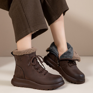 真皮加绒保暖雪地靴厚底防滑妈妈鞋棉鞋中年女士短靴2025冬季新款