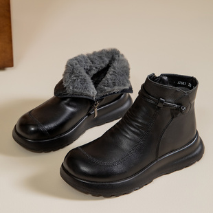 妈妈鞋棉鞋真皮中老年女鞋防滑中年软底中老年人羊毛女平底皮鞋女