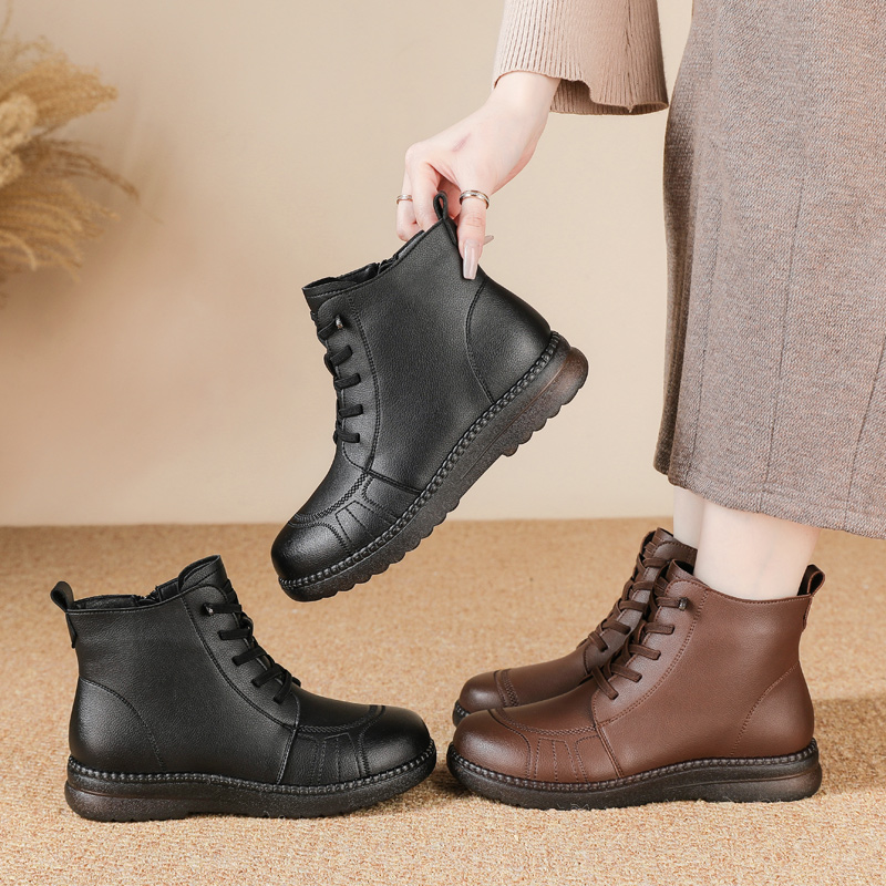 真皮妈妈鞋棉鞋加绒保暖舒