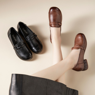 中跟舒适百搭皮鞋 真皮软底妈妈鞋 中老年单鞋 女鞋 不累脚女 春秋新款