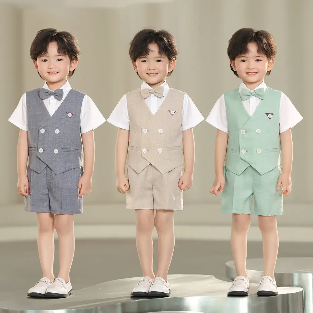 儿童西装夏款男童马甲短裤套装花童周岁礼服中小童钢琴主持演出服