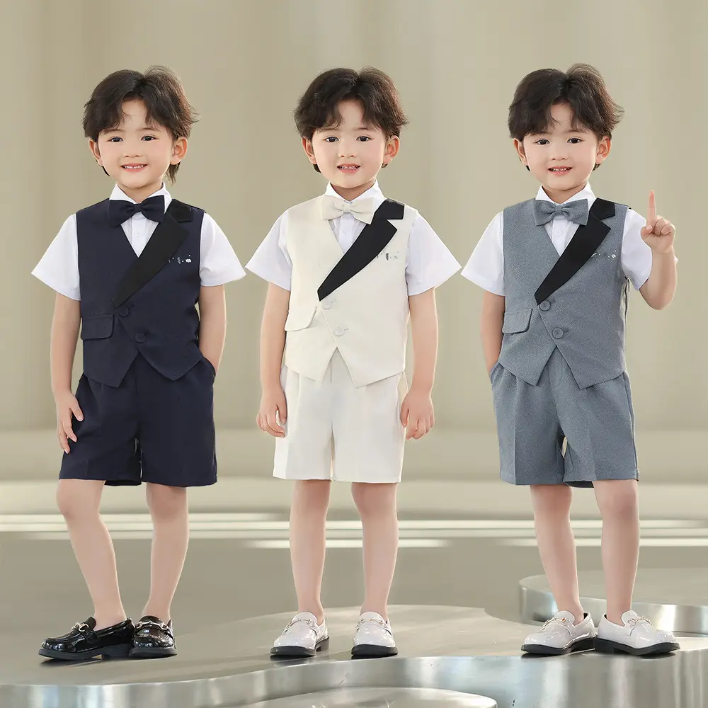 儿童西装男童马甲短裤套装幼儿园六一活动演出服宝宝周岁花童礼服