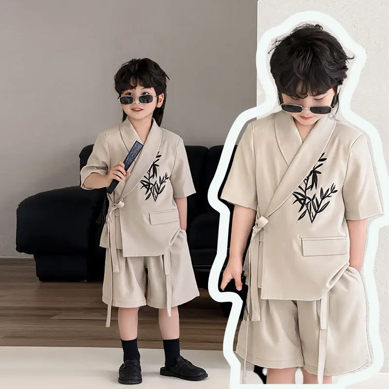 童装西装2025夏季新款儿童小西服竹叶绣花男童新中式国潮礼服套装