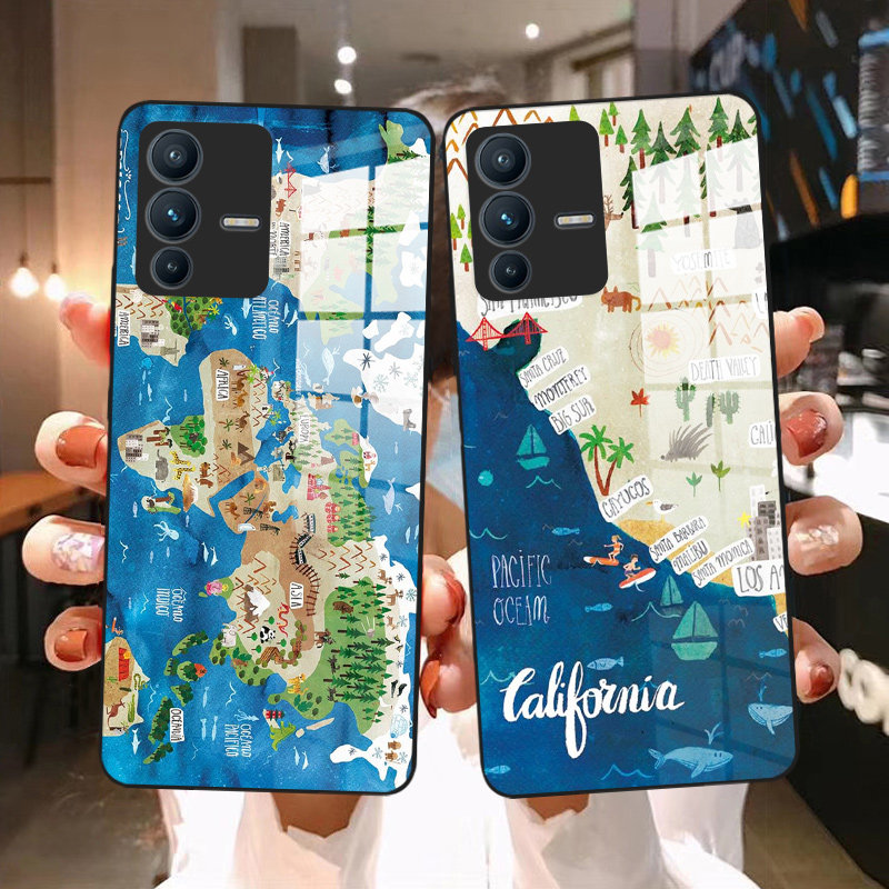 卡通地图创意旅行插画手机壳