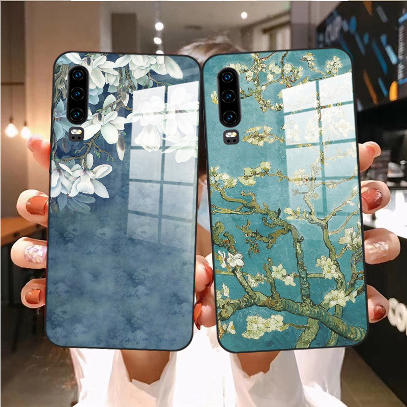 复古华为梵高杏花带挂绳手机壳