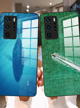 大鱼海洋适用于华为p50 p40 p30 p20 p10 p50pro p40pro手机壳夏日蓝色清凉治愈系男女款全包镜头玻璃保护壳