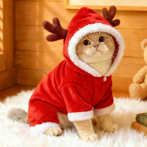 猫咪衣服新年喜庆麋鹿连帽卫衣