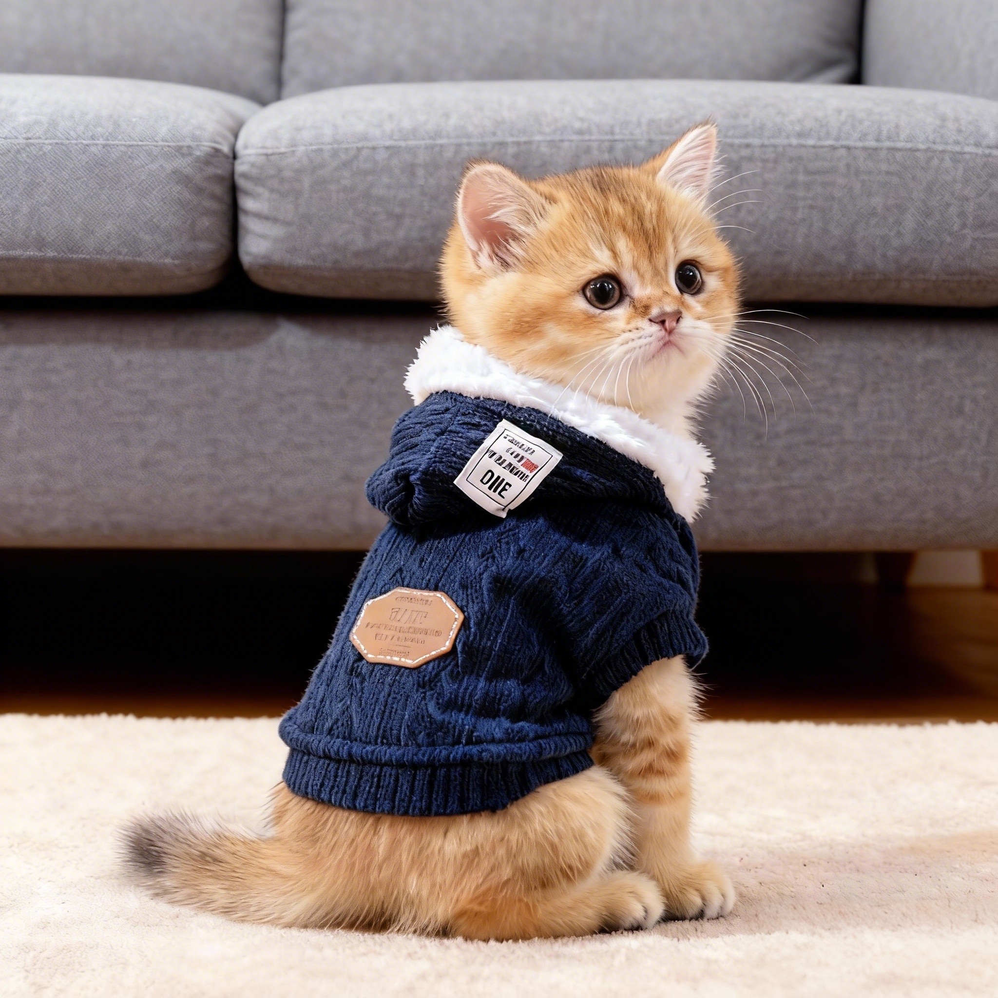 猫衣服冬季加绒加厚保暖带帽毛衣