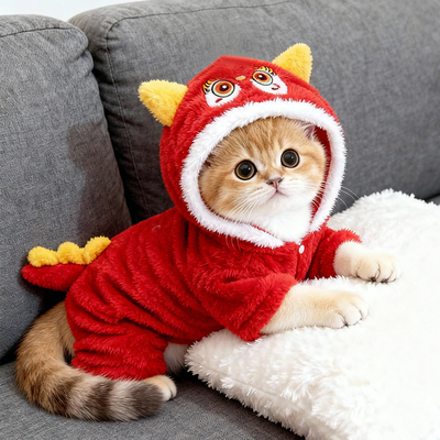 新年猫咪衣服红色小狮子造型保暖