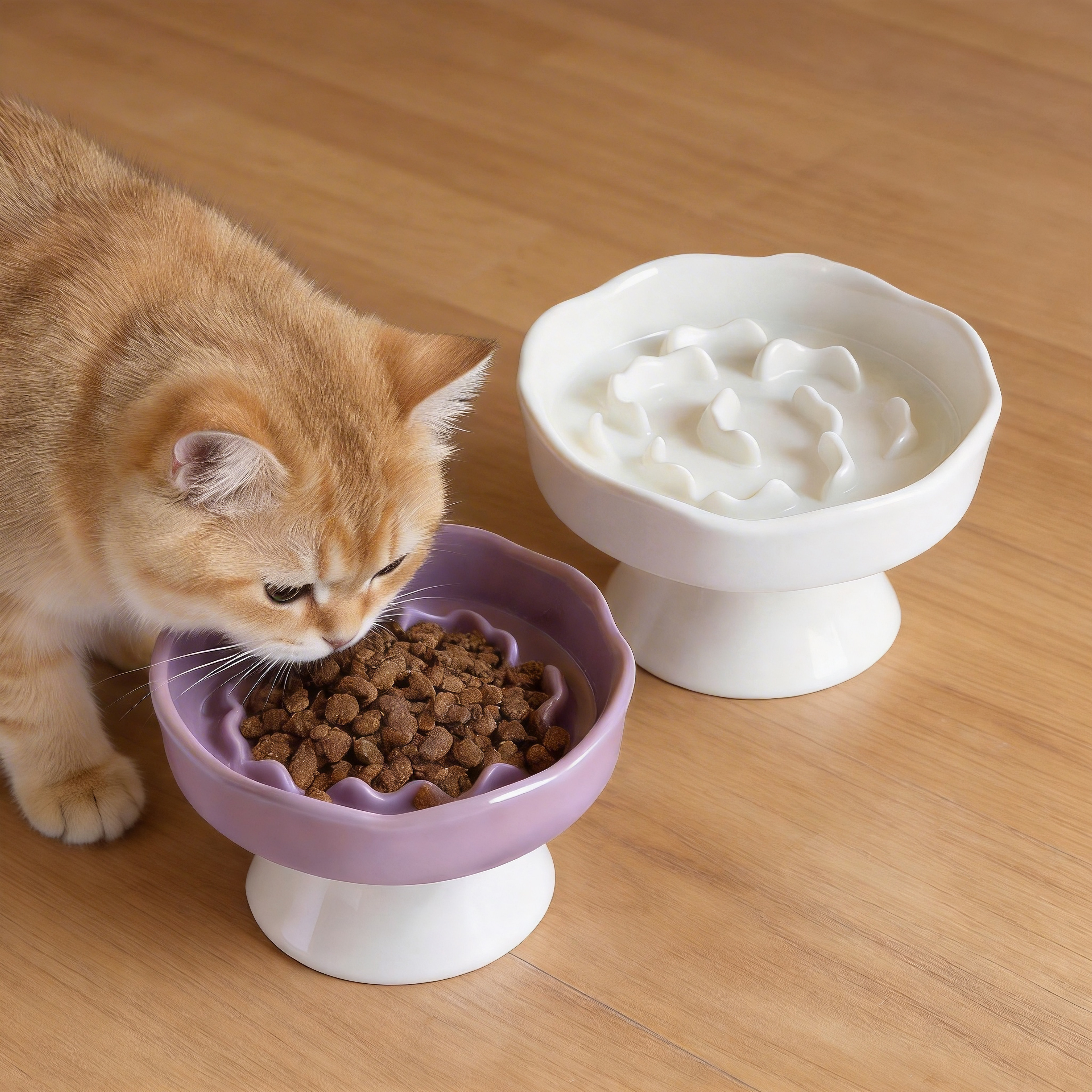 猫咪慢食碗陶瓷高脚护颈防打翻碗