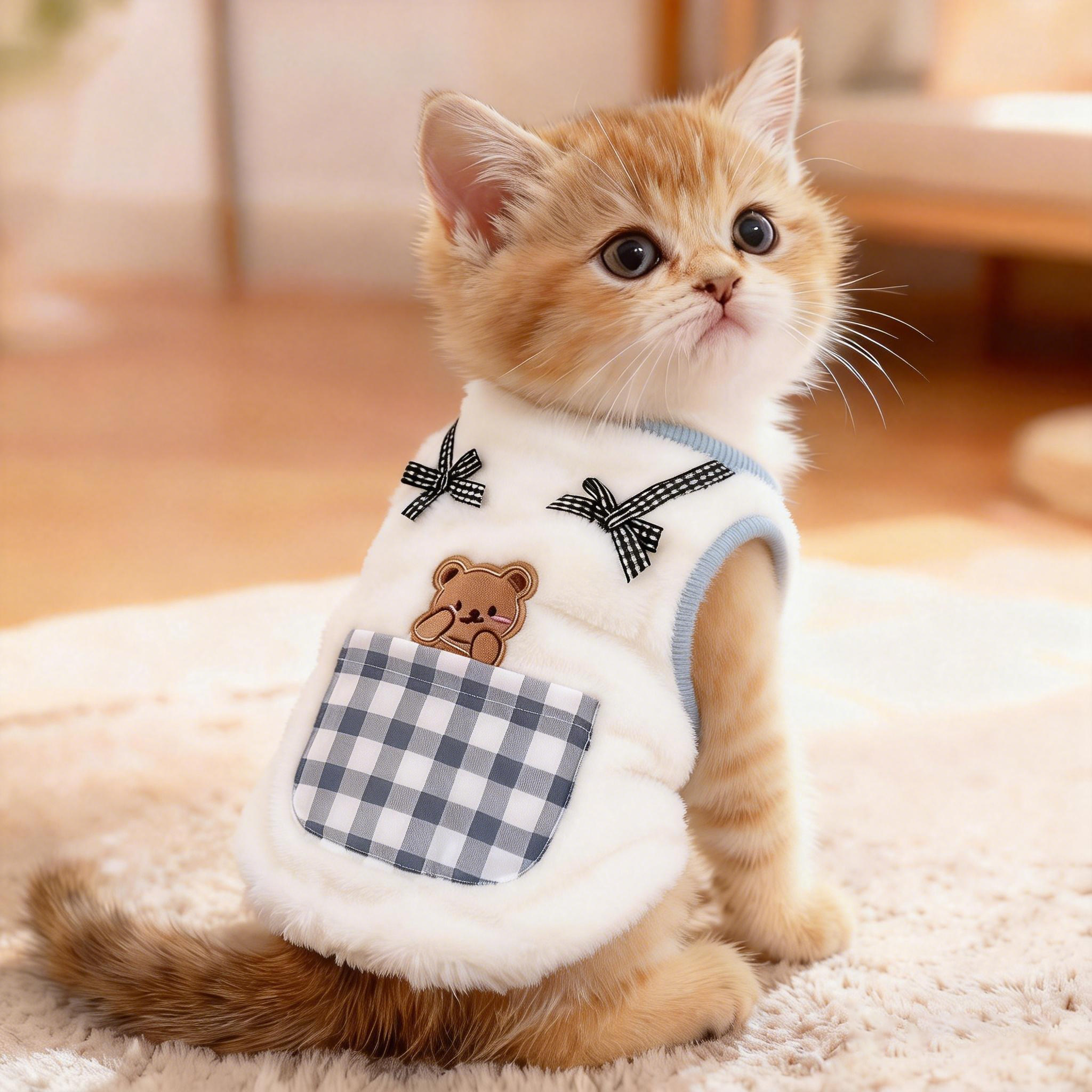 猫咪衣服秋冬季加绒保暖可爱口袋