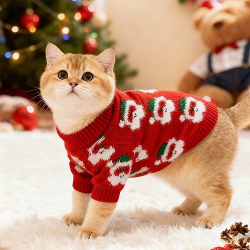 圣诞猫咪毛衣秋冬款加绒保暖