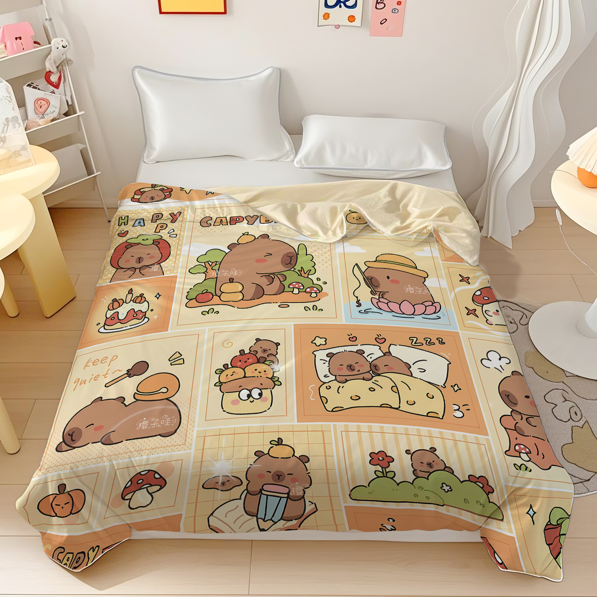 可爱卡通卡皮巴拉夏凉被空调被