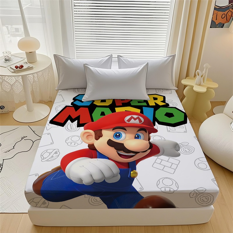 可爱卡通床笠床罩单件儿童单人马里奥游戏周边床品床垫保护套防尘